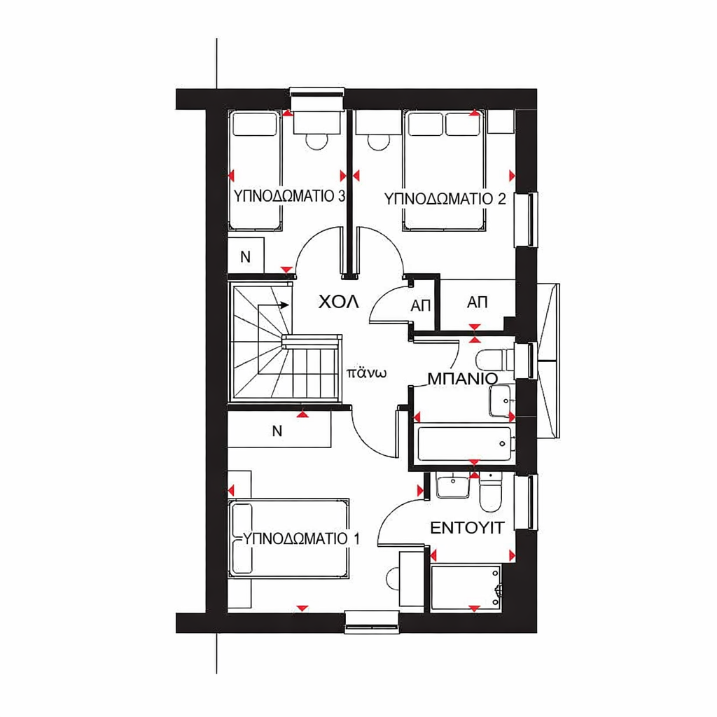 Σχέδιο Ημιανεξάρτητης κατοικίας 3 υπνοδωματίων