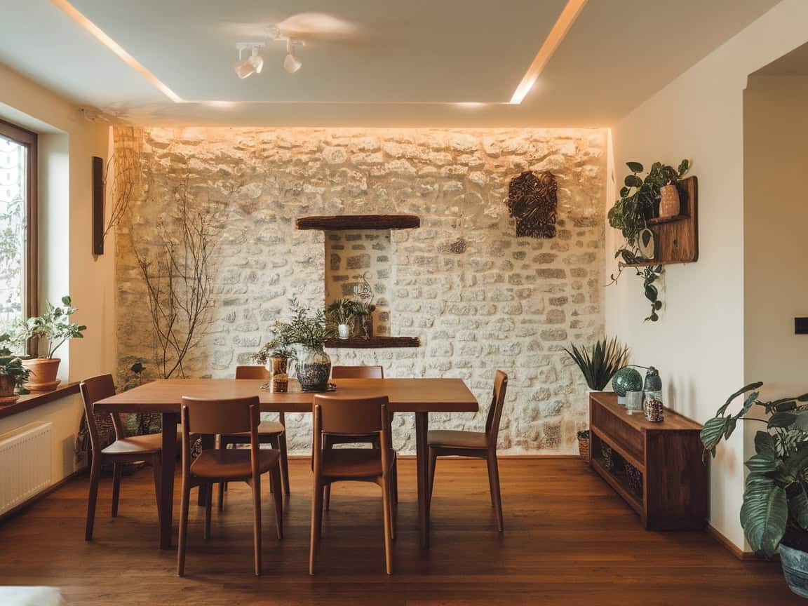 Εσωτερική Διακόσμηση Σπιτιού με Πέτρα και Ξύλο