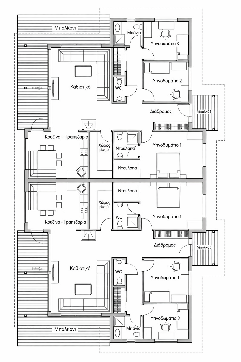 Σχέδιο Ημιανεξάρτητης κατοικίας 3 υπνοδωματίων