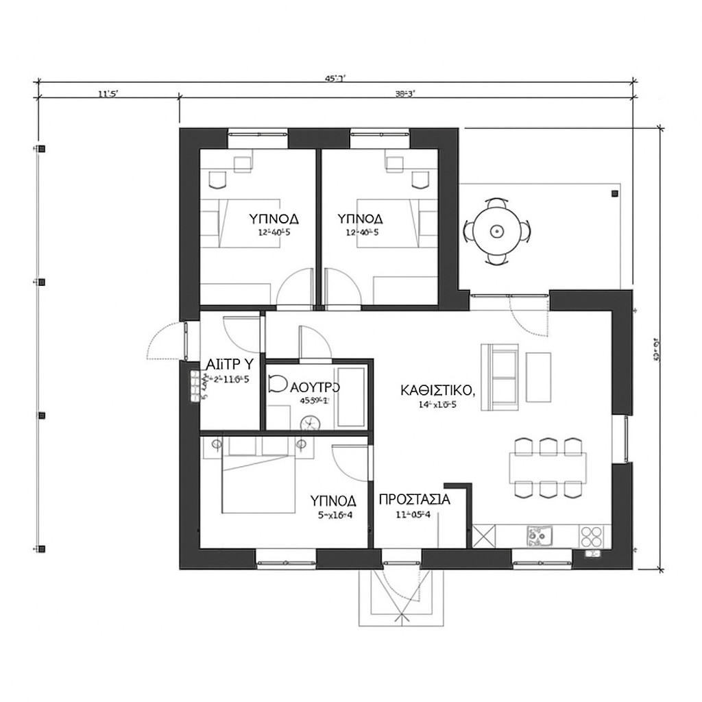 Σύγχρονο σχέδιο κατοικίας με 3 υπνοδωμάτια